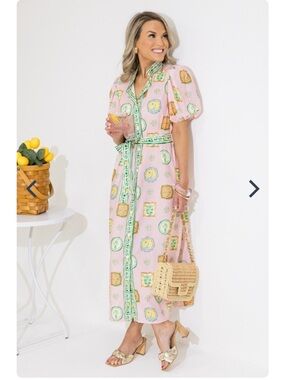 Avara Boutique Sundayup Printed Midi Shirtdress Sz M